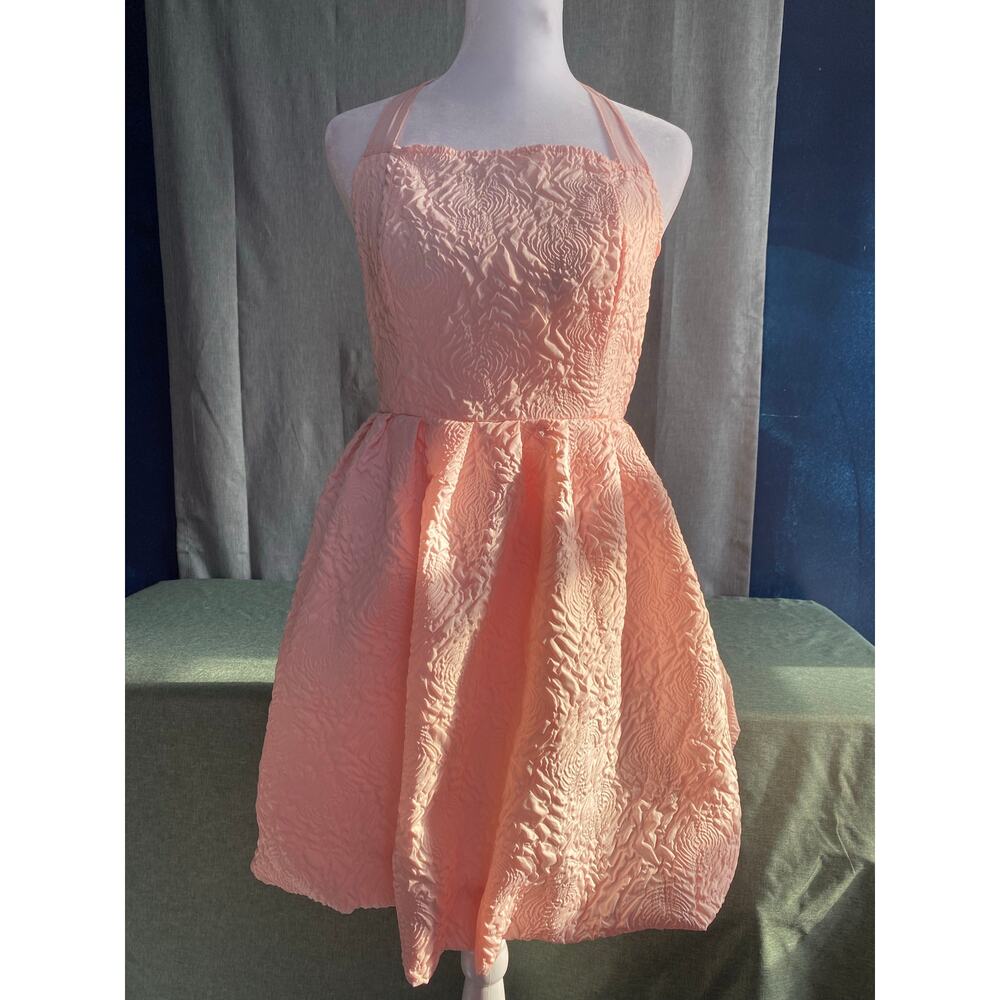Salanta Blush Pink Textured Cloqué Halter Mini Dress - Size Small / 4 Open Back